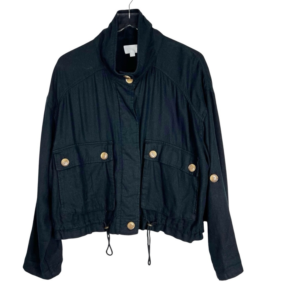 EVERY Black Linen Blend Button Down Slouchy Lightweight Jacket Medium